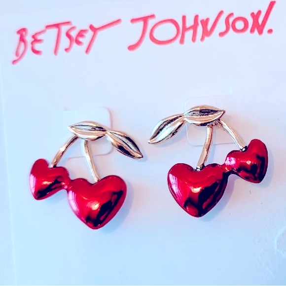 New Betsey Johnson Cherry Heart Drop Earrings - Picture 8 of 10